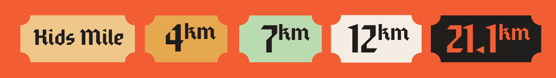 Kids Mile, 4km, 7km, 12km and 21.1km distance options